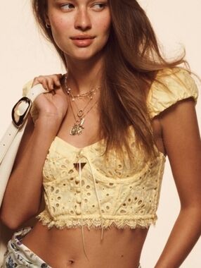 Anthropologie Eyelet Cropped Puff-Sleeve Top